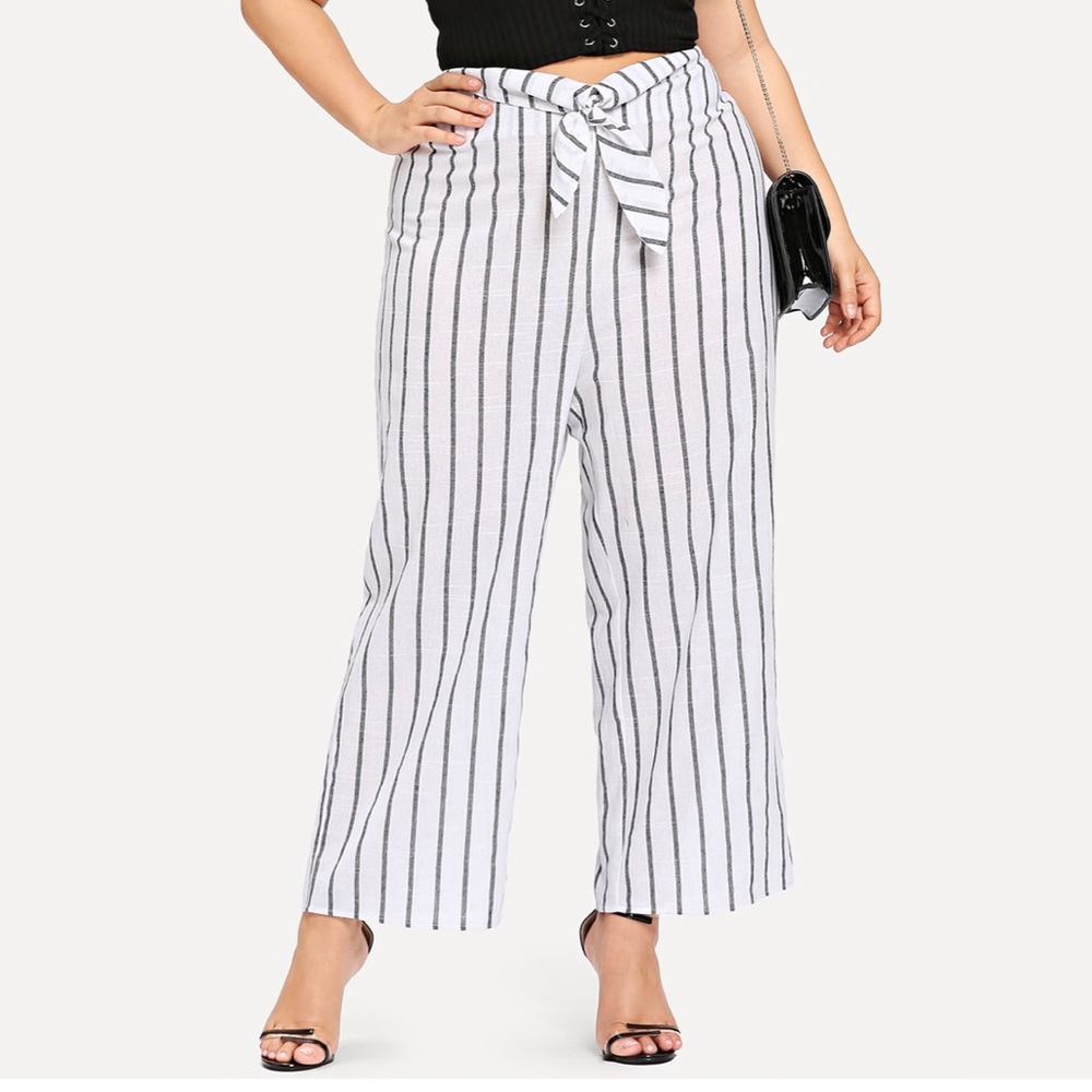 NEW•CREME DE LA CREME LORENA LINEN STRIPED WIDE LEG PANTS•XL-1X